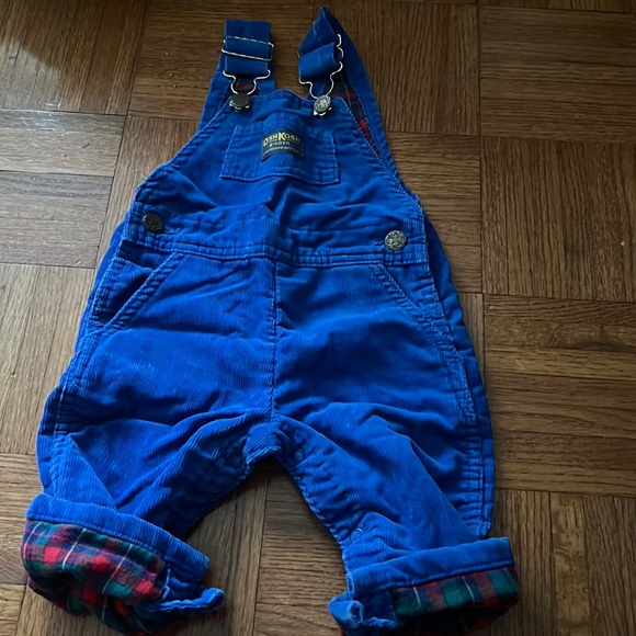 Oshkosh B’gosh blue corduroy overalls plaid flannel lined 12mo. - Picture 1 of 6
